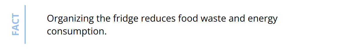 Fact - Organizing the fridge reduces food waste and energy consumption.