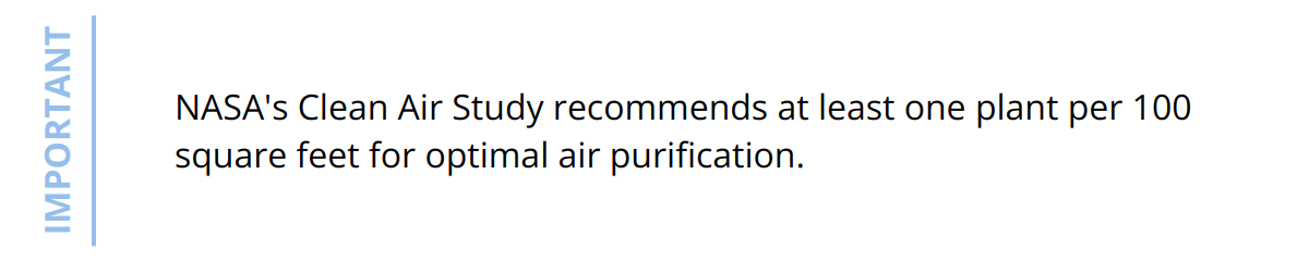 Important - NASA's Clean Air Study recommends at least one plant per 100 square feet for optimal air purification.
