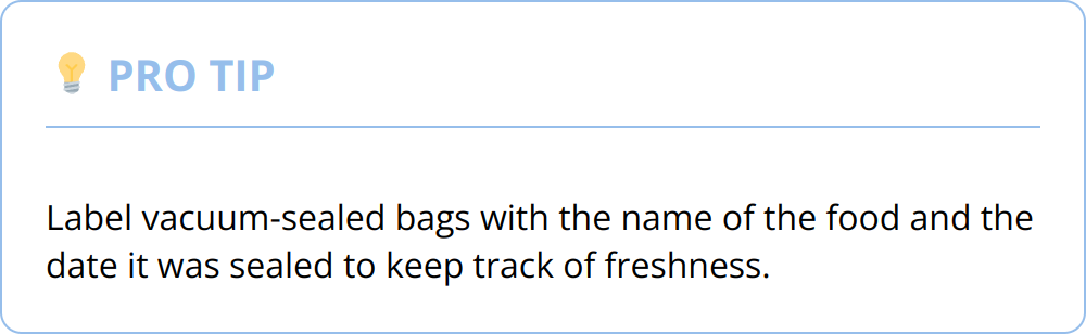 Pro Tip - Label vacuum-sealed bags with the name of the food and the date it was sealed to keep track of freshness.